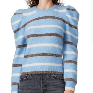 Derek Lam 10 Crosby Blue White Brown Striped Wool Sweater RTR Small Flaw XL $395